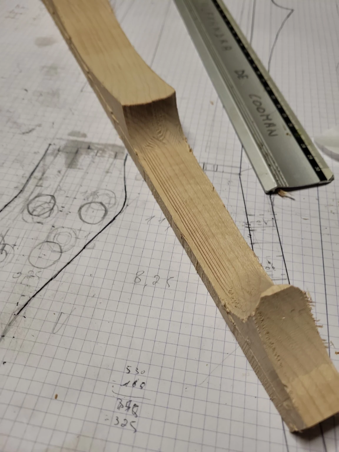Top view of the routed body blank after rough machining